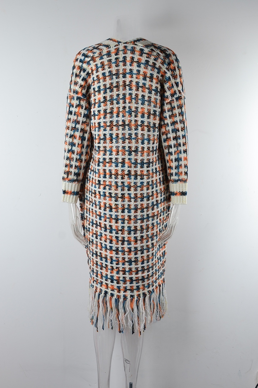 Elegant Colorful Long Cardigan Sweater Womens Large Size Knitted Sweater Coat